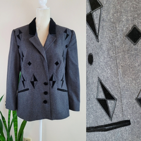 VTG 80s Louis Féraud Velvet Applique Blazer Jacket - Picture 1 of 12